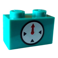 Brick 1 x 2 with Timer Black Circle and Indicators with Red Hand on White Background Pattern Brick 1 x 2 with Timer Black Circle and Indicators with Red Hand on White Background Pattern
