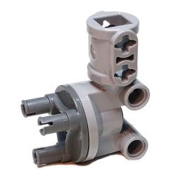 Technic, Steering, Wheel Hub Holder / Shock Absorber Head with 2 Pin Joiners and Shaft with 2 Axle Holes with Dark Bluish Gray Wheel Hub 3 Pins Round (69636 / 92909) - Light Bluish Gray