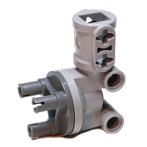 Деталь LEGO 69636c01 Technic, Steering, Wheel Hub Holder / Shock Absorber Head with 2 Pin Joiners and Shaft with 2 Axle Holes with Dark Bluish Gray Wheel Hub 3 Pins Round (69636 / 92909) - Light Bluish Gray