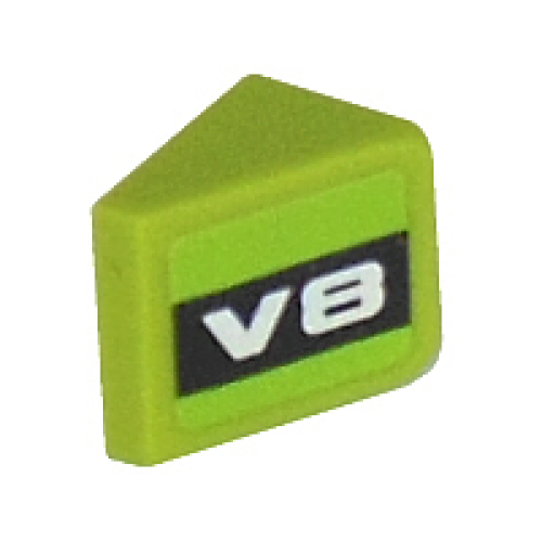 Деталь LEGO 54200pb044L Slope 30 1 x 1 x 2/3 with White 'V8' on Black Background Pattern Model Left (Sticker) - Set 8302