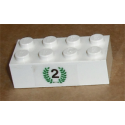 Brick 2 x 4 with Black Number 2 in Green Laurels Pattern (Sticker) - Set 6539