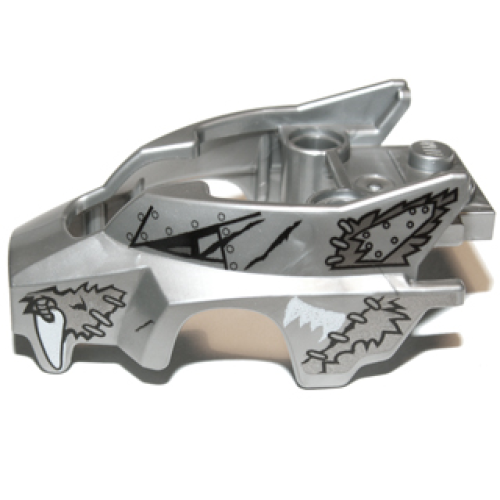Деталь LEGO 11113pb02 Flywheel Fairing Wolf Shape with Fangs and Black, Silver and White Pattern