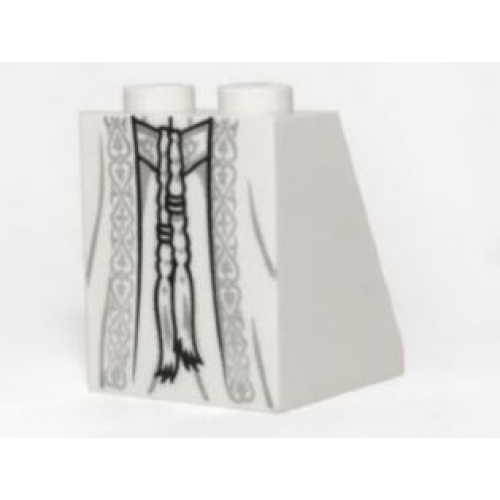 Деталь LEGO 3678bpb063 Slope 65 2 x 2 x 2 with Bottom Tube with Minifigure Dress / Skirt / Robe, Ornate Silver Fabric, Belt and Tassels Pattern