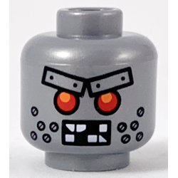 Minifigure, Head Alien with Red Eyes, Metal Eyebrows with Rivets, Broken Teeth and Stubble Bolts Pattern