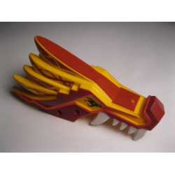 Dragon Head (Ninjago) Jaw Upper with Dark Red Sections, White Teeth and Red Stripes Pattern