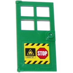 Door 1 x 4 x 6 with 4 Panes and Stud Handle with 'STOP' Sign, Fire Danger Triangle and Black and Yellow Danger Stripes Pattern (Sticker) - Set 60112 Door 1 x 4 x 6 with 4 Panes and Stud Handle with 'STOP' Sign, Fire Danger Triangle and Black and Yellow Danger Stripes Pattern (Sticker) - Set 60112