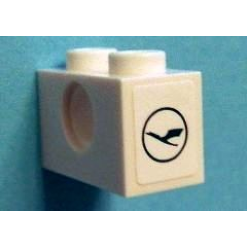 Деталь LEGO 3700pb02 Technic, Brick 1 x 2 with Hole and Lufthansa Logo Pattern on Both Ends (Stickers) - Set 40146