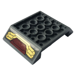 Slope, Inverted 45 6 x 4 Double with 4 x 4 Cutout and 3 Holes with Gold and Dark Red Iron Man Hulkbuster Armor Pattern (Sticker) - Set 76164