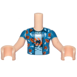 Torso Mini Doll Boy Blue with Leaves Shirt and Light Blue with Palm Undershirt Pattern, Light Nougat Arms with Hands with Blue Short Sleeves Torso Mini Doll Boy Blue with Leaves Shirt and Light Blue with Palm Undershirt Pattern, Light Nougat Arms with Hands with Blue Short Sleeves