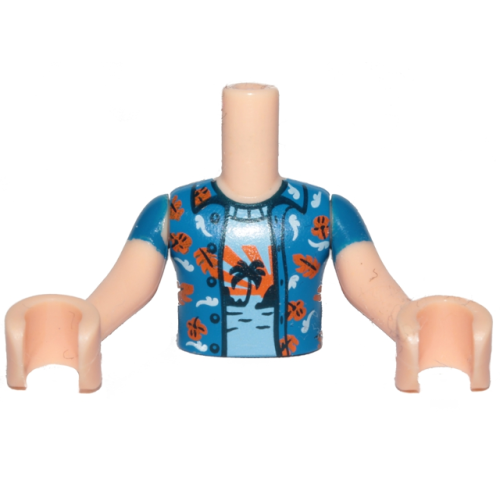 Деталь LEGO FTBpb034c01 Torso Mini Doll Boy Blue with Leaves Shirt and Light Blue with Palm Undershirt Pattern, Light Nougat Arms with Hands with Blue Short Sleeves