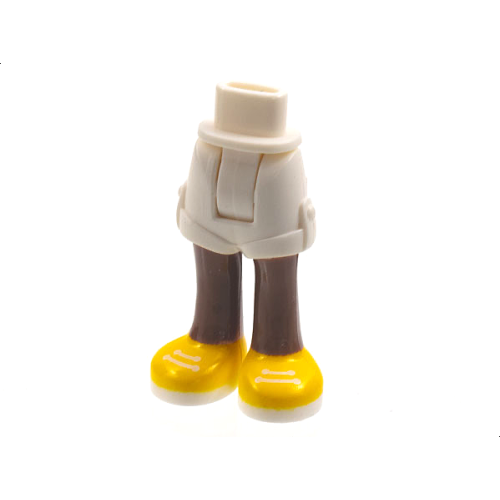 Деталь LEGO 11202c00pb18 Mini Doll Hips and Shorts Folded Hem with Medium Brown Legs and Yellow Shoes with White Soles and Laces Pattern - Thick Hinge