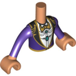Torso Mini Doll Boy Dark Purple Suit Jacket with Gold Bow Tie and Filigree Pattern, Nougat Arms with Hands with Dark Purple Long Sleeves