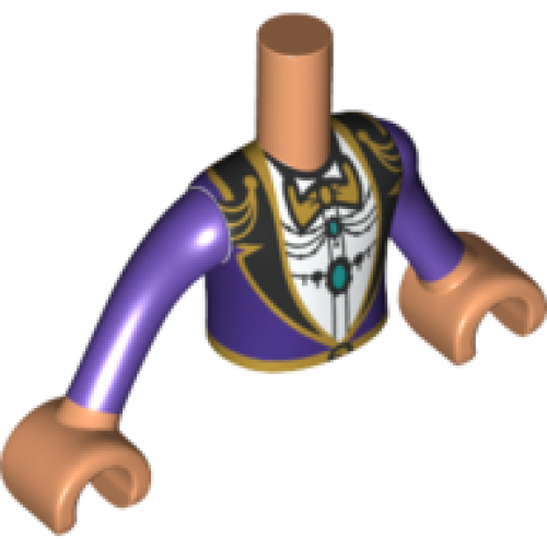 Деталь LEGO FTBpb059c01 Torso Mini Doll Boy Dark Purple Suit Jacket with Gold Bow Tie and Filigree Pattern, Nougat Arms with Hands with Dark Purple Long Sleeves