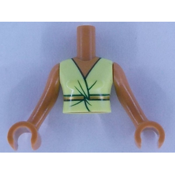 Torso Mini Doll Woman Yellowish Green Dress Top with Gold Belt Pattern, Medium Nougat Arms with Hands