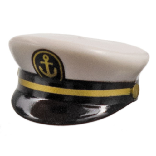 Деталь LEGO 12895pb05 Minifigure, Headgear Cap, Captain with Sailor Black Visor, Gold Braid and Anchor Pattern