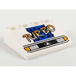 Slope 33 3 x 4 with Silver Car Headlights, Orange Signal Lights, 'TURBO', Black Spots on Blue Background Pattern Slope 33 3 x 4 with Silver Car Headlights, Orange Signal Lights, 'TURBO', Black Spots on Blue Background Pattern