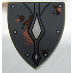 Minifigure, Shield Triangular Short with Silver Rivets and Diamonds, Rust and Dirt Stains Pattern Minifigure, Shield Triangular Short with Silver Rivets and Diamonds, Rust and Dirt Stains Pattern