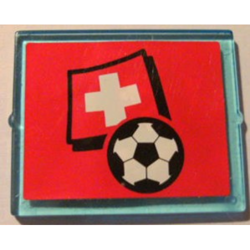 Деталь LEGO 3855pb024 Glass for Window 1 x 4 x 3 with Flag of Switzerland and Soccer Ball on Red Background Pattern (Sticker) - Set 3407