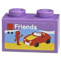 Brick 1 x 2 with LEGO Friends Set Box Art, Red Car and Mini Doll Silhouette on Beach Pattern (Sticker) - Sets 40145 / 40305 and Gear 40359 - Medium Lavender Brick 1 x 2 with LEGO Friends Set Box Art, Red Car and Mini Doll Silhouette on Beach Pattern (Sticker) - Sets 40145 / 40305 and Gear 40359 - Medium Lavender