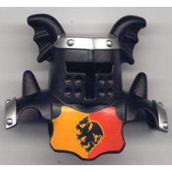 Duplo Wear Head Armor with Black Face Shield and Silver Top and Red and Yellow Breastplate and Dragon Pattern Duplo Wear Head Armor with Black Face Shield and Silver Top and Red and Yellow Breastplate and Dragon Pattern