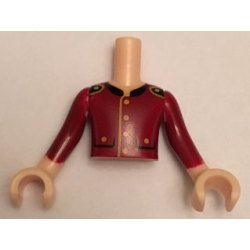 Torso Mini Doll Boy Dark Red Jacket, 2 Pockets, Gold Buttons and Black Collar Pattern, Light Nougat Arms with Hands with Dark Red Sleeves