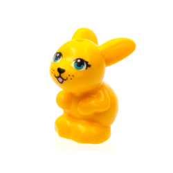 Bunny / Rabbit, Friends Style, Sitting with Dark Turquoise Eyes, Black Nose and Mouth, and Metallic Pink Tongue Pattern - Bright Light Orange
