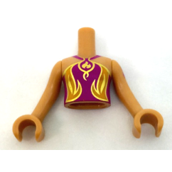Torso Mini Doll Girl Magenta Top, Gold and Orange Fire Symbol, Trim Pattern, Medium Nougat Arms with Hands with Dark Purple Elves Tattoo Left