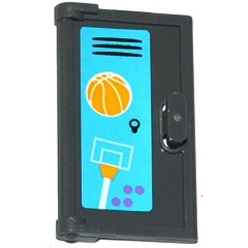 Деталь LEGO 60614pb003 Door 1 x 2 x 3 with Vertical Handle, Mold for Tabless Frames with School Locker with Lavender Dots, Basketball Backboard and Ball Pattern (Sticker) - Set 41005