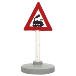 Road Sign with Post, Triangle with Train Engine Traveling Left Pattern, Type 2 Base