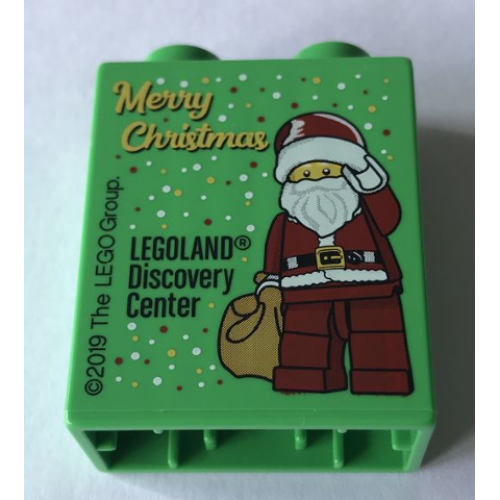 Деталь LEGO 4066pb552 Duplo, Brick 1 x 2 x 2 with Merry Christmas 2019 LEGOLAND Discovery Center Santa Pattern