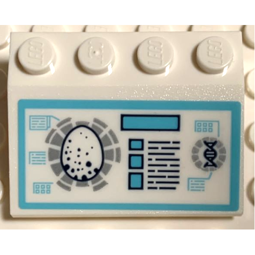 Деталь LEGO 3297pb053 Slope 33 3 x 4 with Screen with Dinosaur Egg, Buttons and DNA Double Helix Pattern (Sticker) - Set 75939