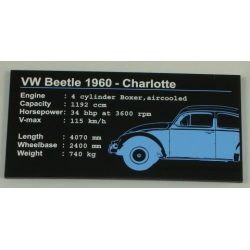 Tile 8 x 16 with Bottom Tubes on Edges with 'VW Beetle 1960 - Charlotte' and Car Specs Pattern (Sticker) - Set 10187