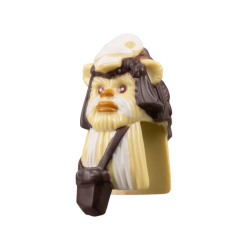 Minifigure, Head, Modified SW Ewok with White Skull Hat and Dark Brown Pouch Pattern