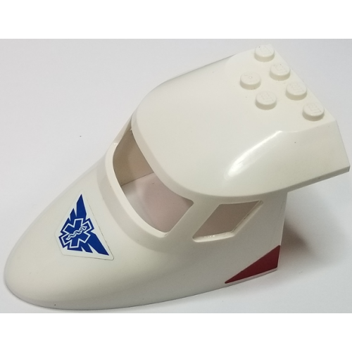 Деталь LEGO 87613pb012 Aircraft Fuselage Forward Top Curved 6 x 10 x 4 with 3 Window Panes with Star of Life with Wings and Red Triangles Pattern on Both Sides (Stickers) - Set 60116