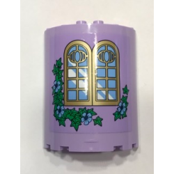 Cylinder Half 3 x 6 x 6 with 1 x 2 Cutout with Curved Lattice Window, Bright Light Blue Flowers and Green Leaves Pattern (Sticker) - Set 41154 Cylinder Half 3 x 6 x 6 with 1 x 2 Cutout with Curved Lattice Window, Bright Light Blue Flowers and Green Leaves Pattern (Sticker) - Set 41154