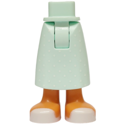 Mini Doll Hips and Skirt Long with Molded Nougat Legs and Printed White Dots and Sandals Pattern - Thick Hinge