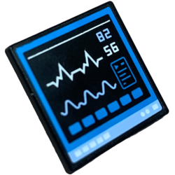 Road Sign 2 x 2 Square with Open O Clip with Hospital Computer Screen with Dark Azure Border and Buttons, Bright Light Blue '82', Monitor Wave and Base, White '56' and Lines Pattern Road Sign 2 x 2 Square with Open O Clip with Hospital Computer Screen with Dark Azure Border and Buttons, Bright Light Blue '82', Monitor Wave and Base, White '56' and Lines Pattern