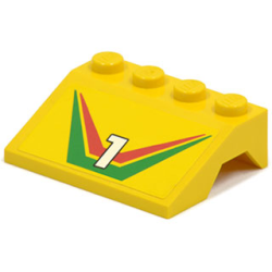 Vehicle, Mudguard 3 x 4 Slope with Number 1 and Red / Green Stripe Pattern (Sticker) - Set 6550