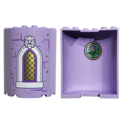 Cylinder Half 3 x 6 x 6 with 1 x 2 Cutout with Bricks, Gold Stars, Lattice Window and Beast Head on Outside and Metallic Pink Rose on Metallic Light Blue Stained Glass on Inside Pattern (Stickers) - Set 43196 Cylinder Half 3 x 6 x 6 with 1 x 2 Cutout with Bricks, Gold Stars, Lattice Window and Beast Head on Outside and Metallic Pink Rose on Metallic Light Blue Stained Glass on Inside Pattern (Stickers) - Set 43196