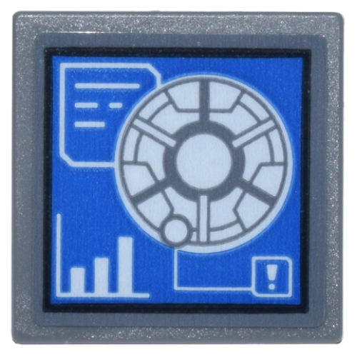 Деталь LEGO 15210pb174 Road Sign 2 x 2 Square with Open O Clip with Digital Display White Arc Reactor on Blue Background Pattern (Sticker) - Set 76269