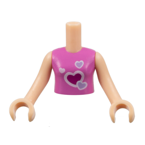 Деталь LEGO FTGpb009c01 Torso Mini Doll Girl Dark Pink Vest Top with Hearts Pattern, Light Nougat Arms with Hands