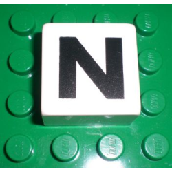 Duplo, Tile 2 x 2 x 1 with Black Capital Letter N Pattern Duplo, Tile 2 x 2 x 1 with Black Capital Letter N Pattern