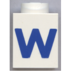 Brick 1 x 1 with Blue Capital Letter W Pattern (Bold Font)