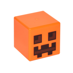 Minifigure, Head, Modified Cube with Pixelated Dark Brown and Reddish Brown Eyes and Mouth Pattern (Minecraft Pumpkin Jack O' Lantern / Snow Golem)