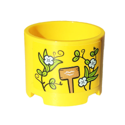 Brick, Round 3 x 3 x 2 with Recessed Center and Axle Hole with Wooden Sign and Plants with Flowers Pattern (Sticker) - Set 41707
