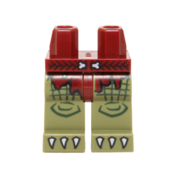 Hips and Olive Green Legs with Dark Red Loincloth Tattered, Braided Belt with Bone Buckle and White Claws Pattern Hips and Olive Green Legs with Dark Red Loincloth Tattered, Braided Belt with Bone Buckle and White Claws Pattern