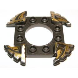 Ring 4 x 4 with 2 x 2 Hole and 4 Serrated Ends with Black and Pearl Gold Pattern (Ninjago Spinner Crown) Ring 4 x 4 with 2 x 2 Hole and 4 Serrated Ends with Black and Pearl Gold Pattern (Ninjago Spinner Crown)