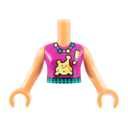 Torso Mini Doll Girl Magenta Top, Star Necklace, Dark Turquoise Belt, Bright Light Yellow Alien with Exclamation Mark Pattern, Nougat Arms with Hands