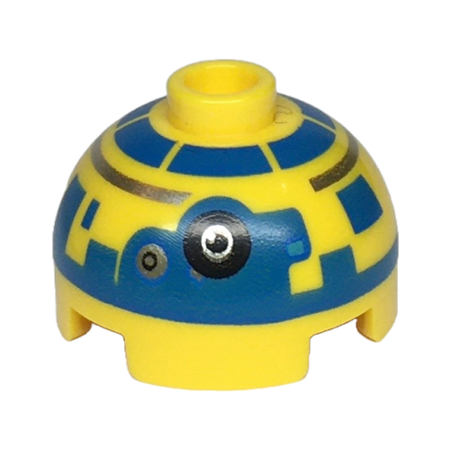 Деталь LEGO 553pb049 Brick, Round 2 x 2 Dome Top with SW New Republic Astromech Droid Blue and Silver Pattern