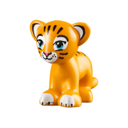 Cat, Friends Style, Large, Baby Cub (Tiger) with Medium Azure Eyes, Dark Pink Nose, Dark Brown Stripes and White Inner Ears, Eye Patches, Muzzle and Paws Pattern (Disney Rajah)